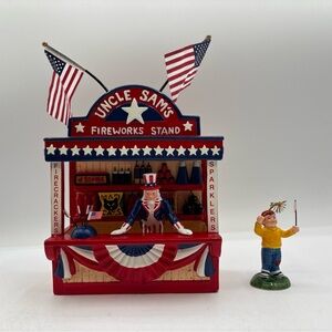 Dept 56 1998 Vintage Original Snow Village Uncle Sam’s Fireworks Stand 54974 EUC